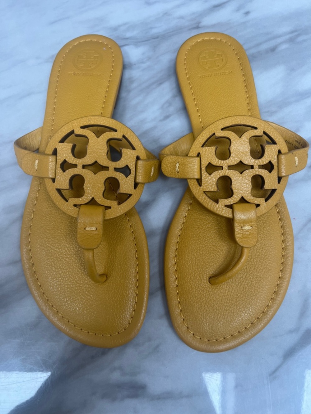 Tory Burch Yellow Leather Miller Sandals Women's